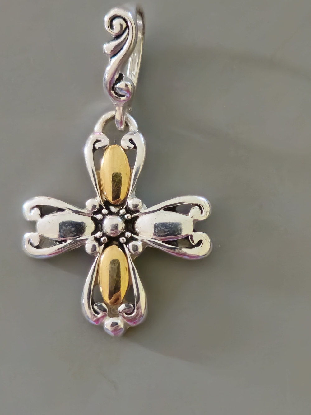 Vintage Two-Tone Floral Cross Pendant - Gold & Silver